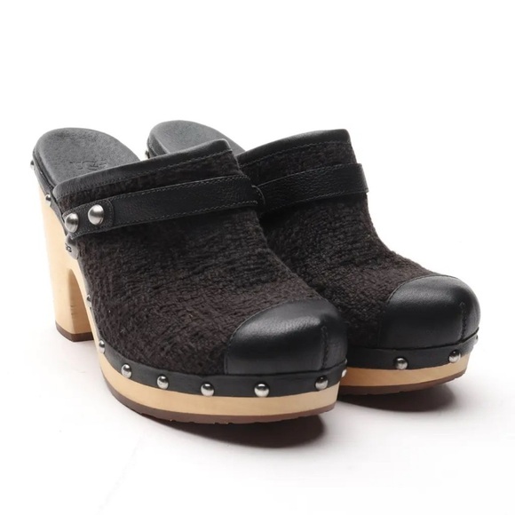 UGG Shoes - UGG Jolene Leather Platform Clogs with Wooden Heel Black Studded Women's 8